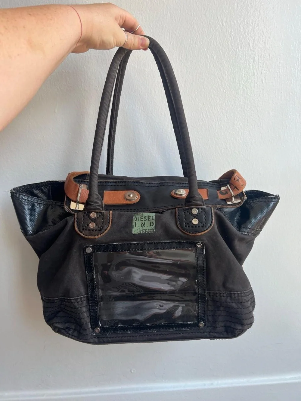 Diesel Black Canvas & Leather Tote Bag